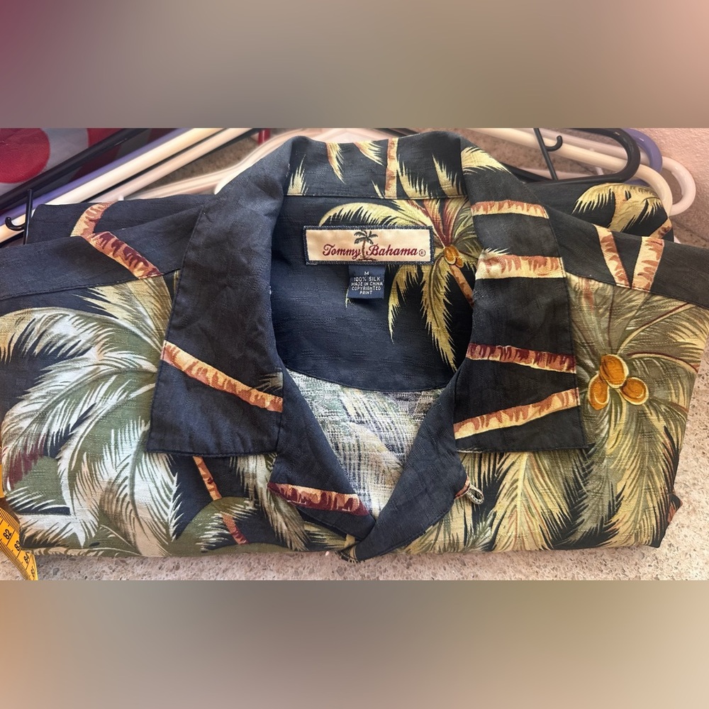 Tommy Bahama Black and Green Palm Print Shirt